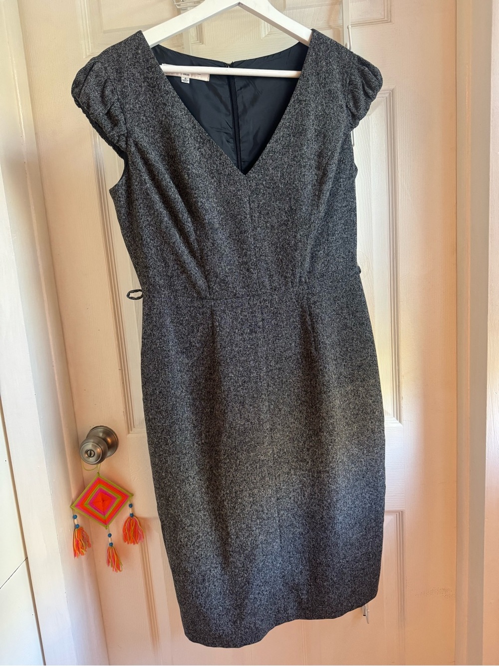 Evan Picone Charcoal Gray V-Neck Midi Sheath Dress